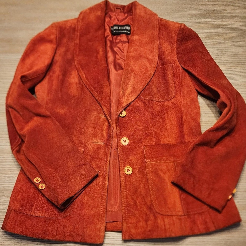 VTG 70's Burnt Orange Suede Leather Blazer Jacket. GrittyBoho Indiesleaze Y2K